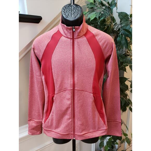 Cutter & Buck Jacket Red Women's Size Medium Melange Stripe Large Long Sleeves - Picture 2 of 12